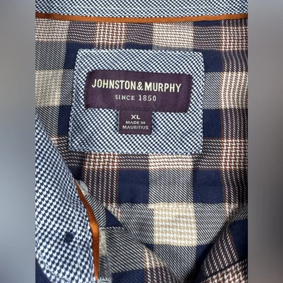 Johnston & Murphy Men’s Long Sleeve Button Down Navy Brown Plaid Mens XL - Picture 6 of 10